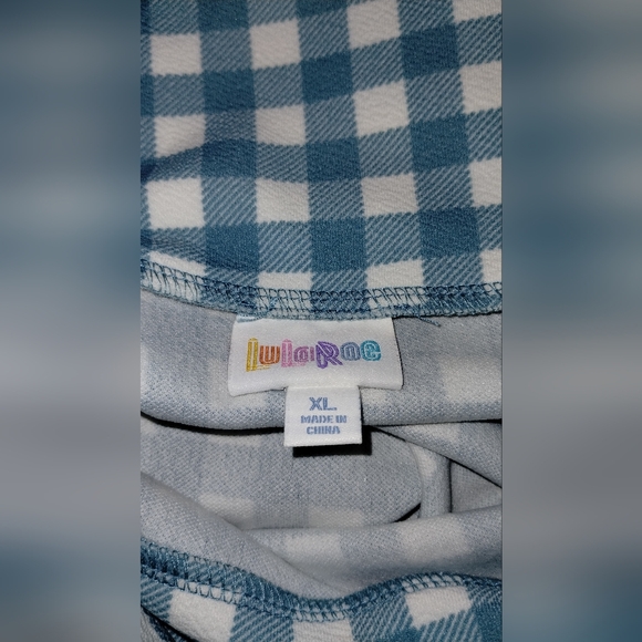 Lularoe Cassie Checkered Pencil Skirt in Blue and White - Picture 3 of 6